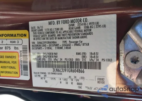 2016 Lincoln Mkz из США, поврежденный, VIN 3LN6L2J91GR604866